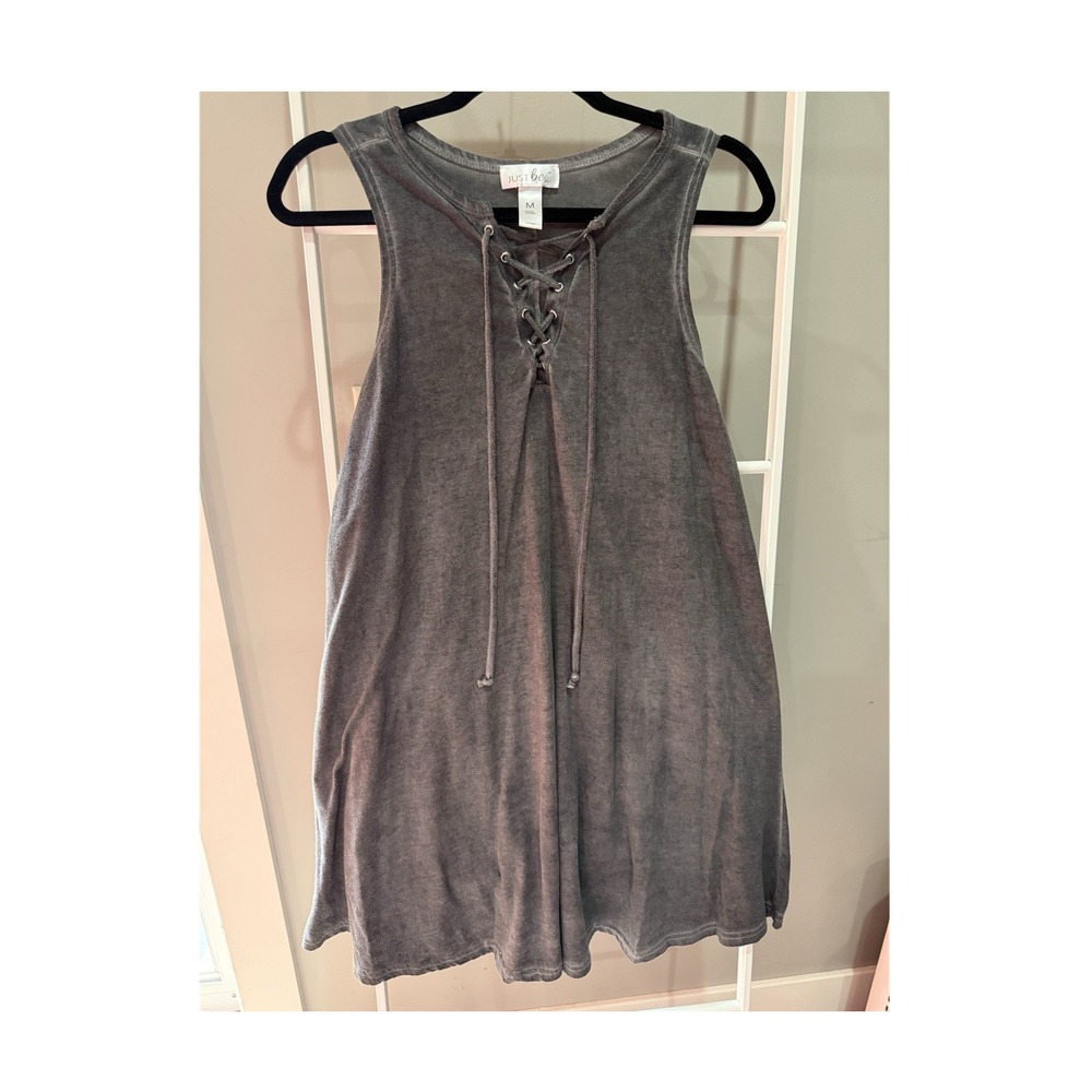 Just Be... Gray Knit Lace Up Sleeveless A-Line Knee Length Dress Size M